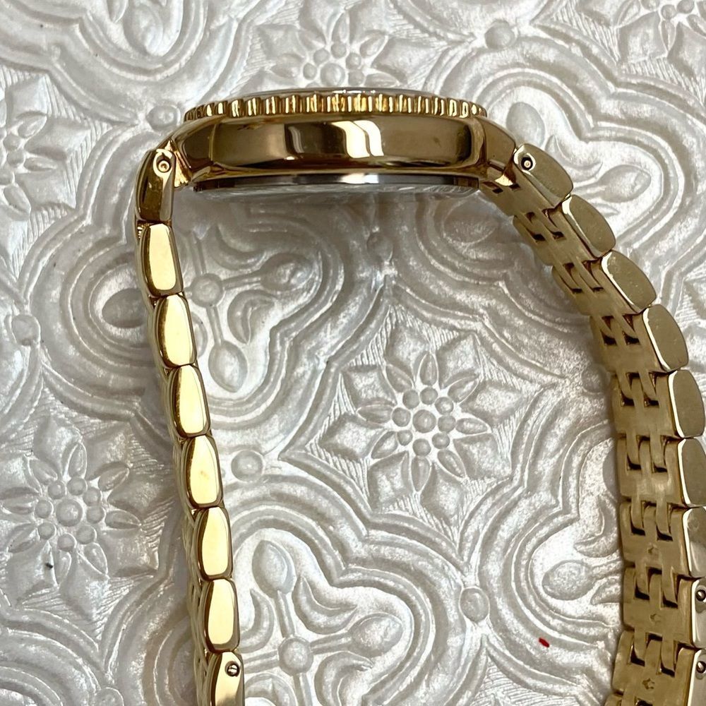 DMQ Diamonique CZ Bezel Mother of Pearl Dial Gold-Tone Dress Watch - Picture 12 of 16